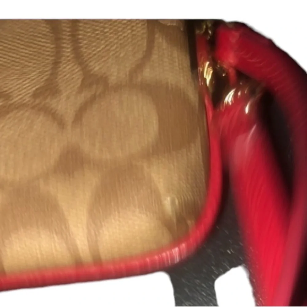 Coach red monogram large zip accordion style wallet with wrist strap